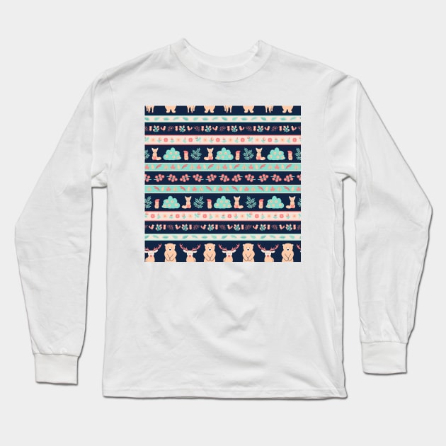 Forest Animals and Plants Horizontal Pattern Long Sleeve T-Shirt by A2Gretchen